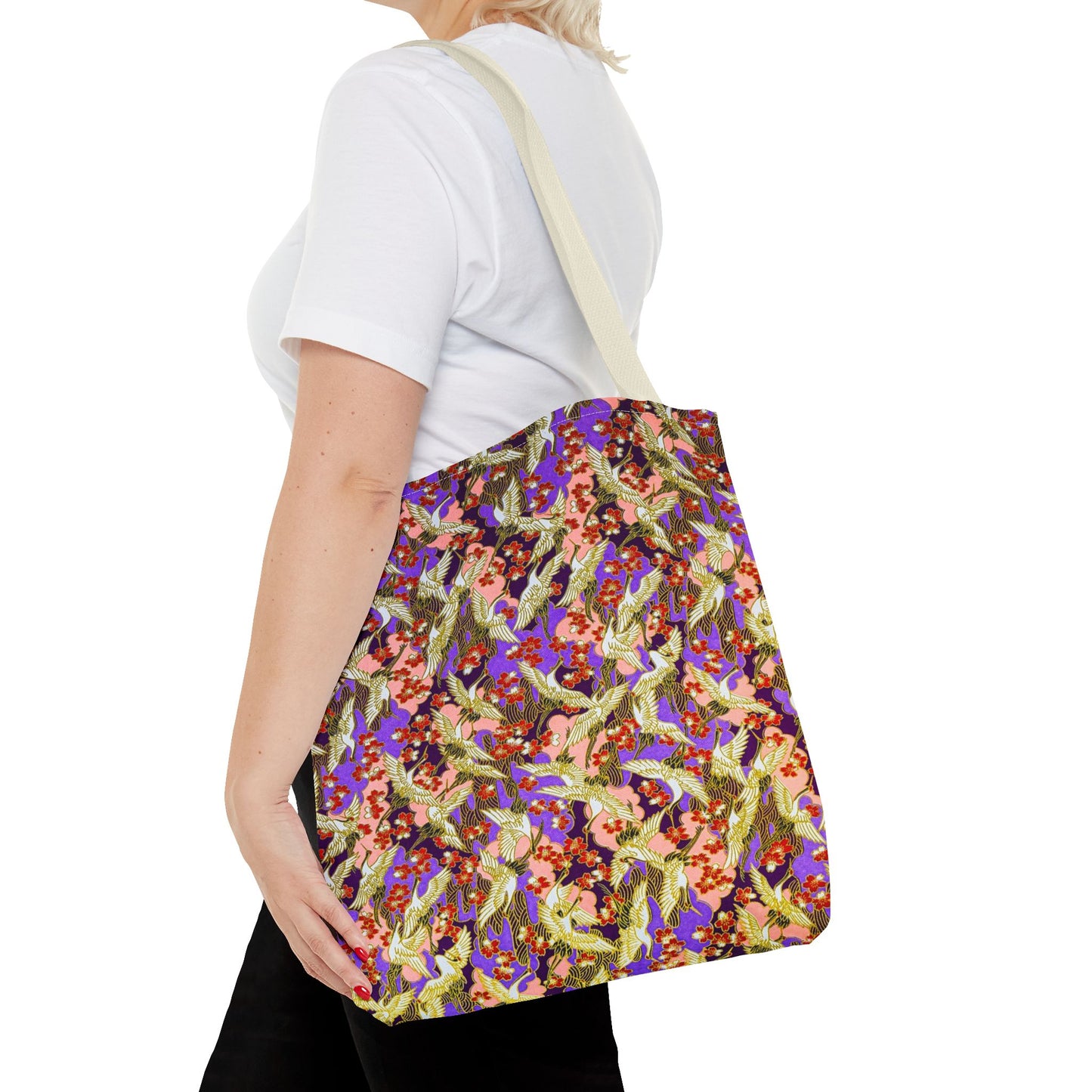 Birds Tote Bag Silver Purple Gold