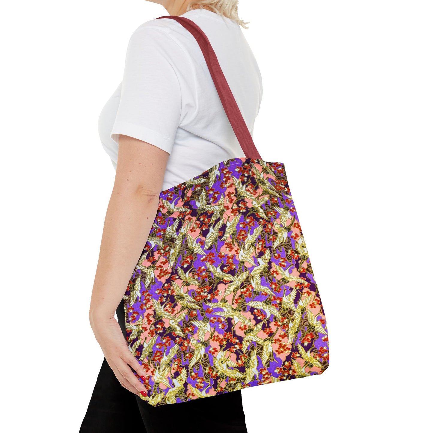 Birds Tote Bag Silver Purple Gold