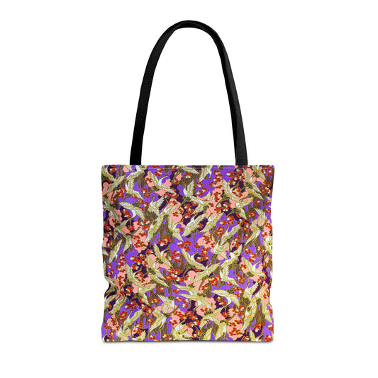 Birds Tote Bag Silver Purple Gold