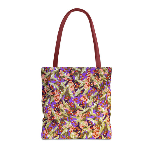 Birds Tote Bag Silver Purple Gold